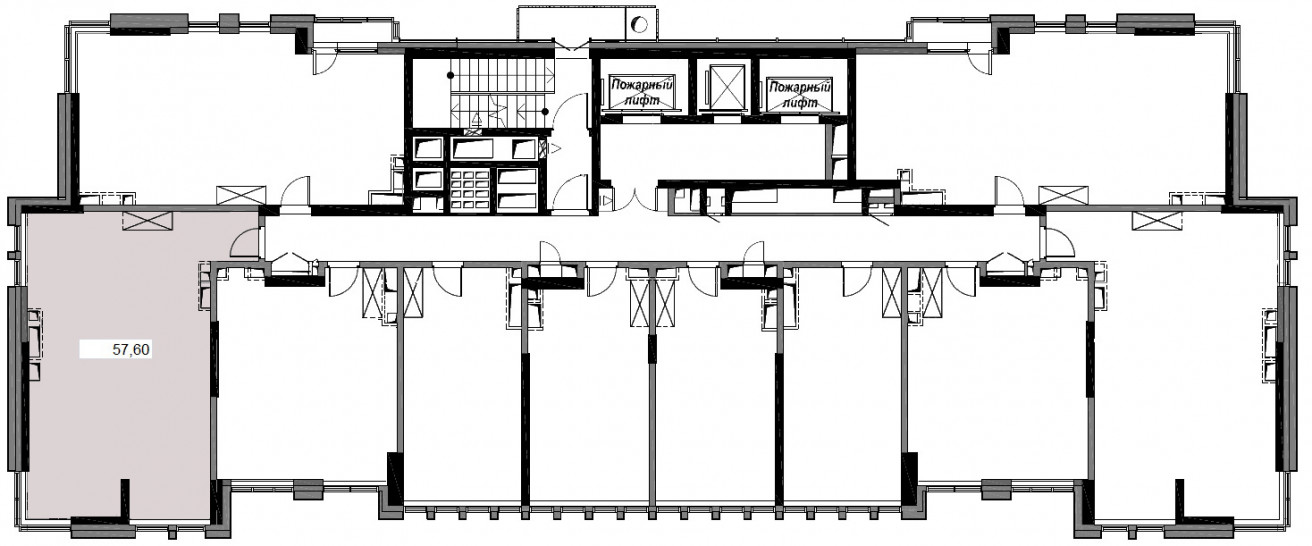 Двухкомнатная квартира 57.6 м²