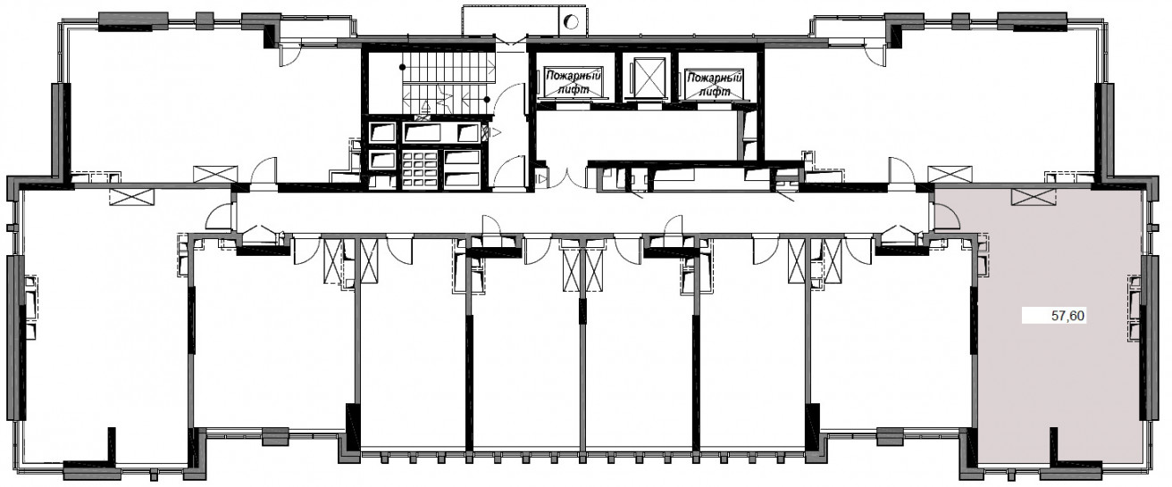 Двухкомнатная квартира 57.6 м²