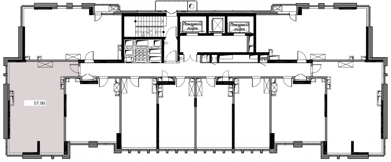 Двухкомнатная квартира 57.9 м²